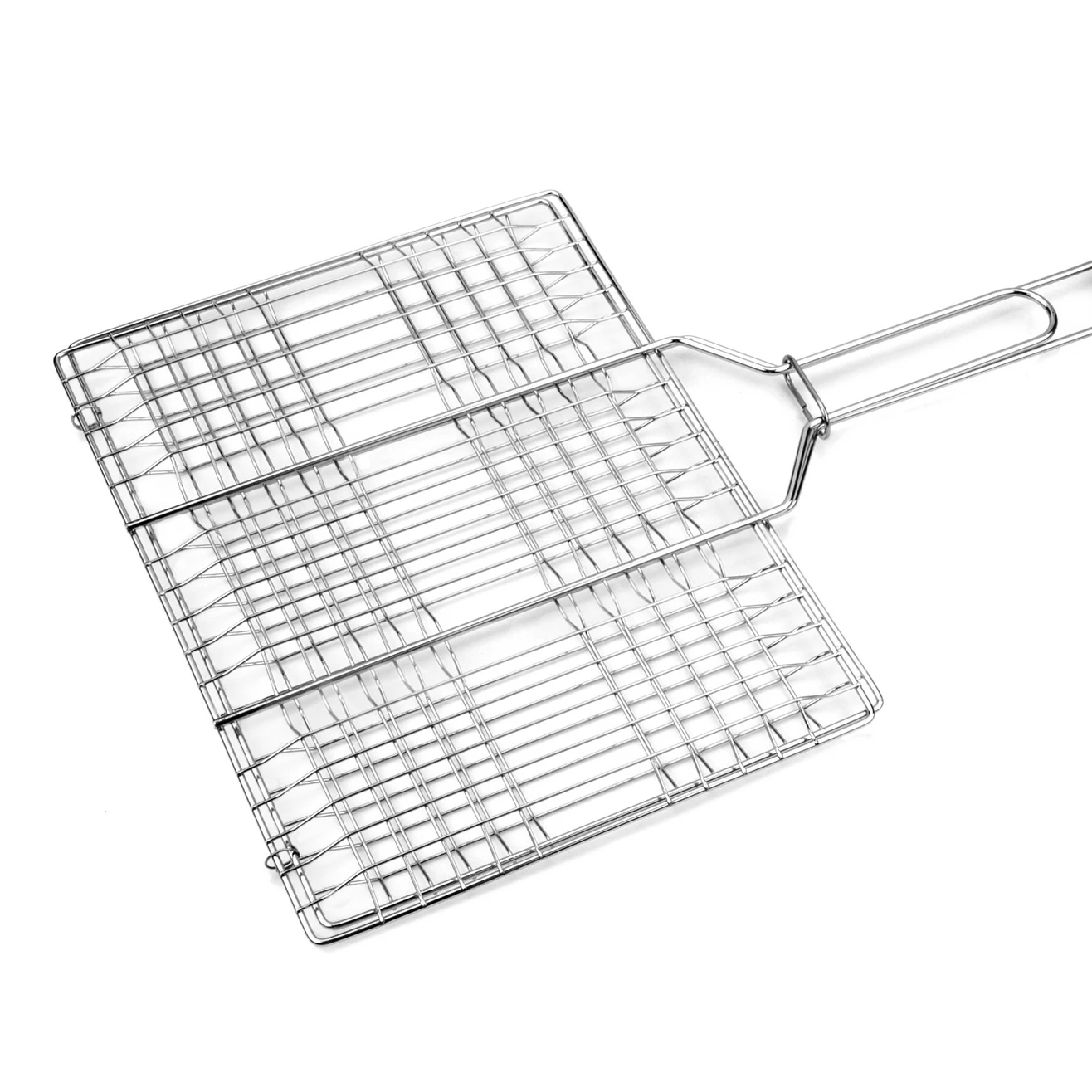 Chrome Plated 6 hamburger BBQ Grilling Basket With Wooden Handle