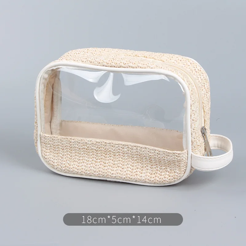 PVC Transparent Window Straw Material Frame Luxury Nail Polish Bottle Cosmetic Bag Pouch Brush Pen Make Up Pouch Wash Pad Pack