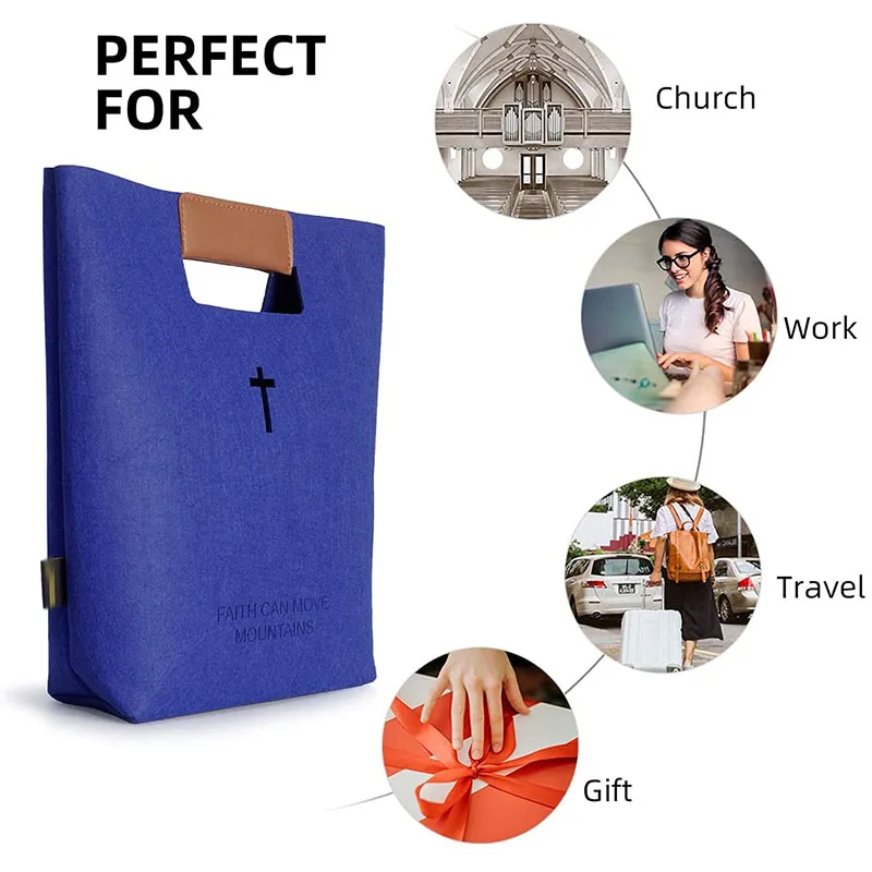 Carved Cross Holy Bible Bag,Bible Carrying Case,Christian Bible Tote Bag Felt Tote