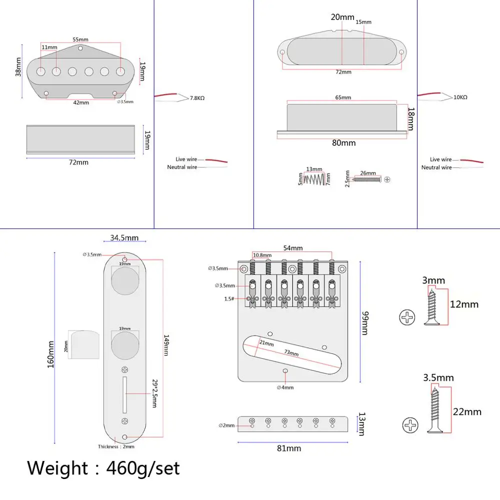 
GMA06 Custom Shop Telecaster Pickup And Bridge And Control Line Set Te le Tone Hand Wound 