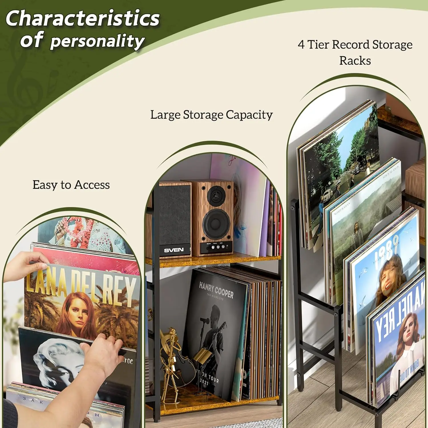 Living Room Turntable Stand 4 Tier Vinyl Record Storage Albums End Table Records Vinyl Record Player Stand