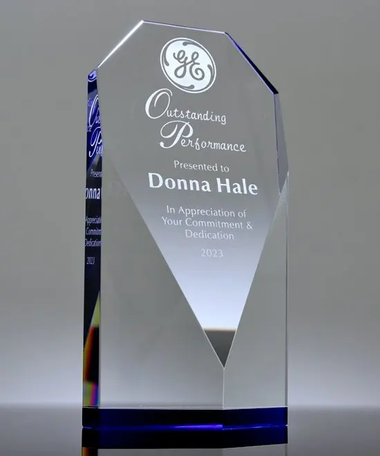 Hitop design Etched Ice Peak with Custom Text Logo Engrave Crystal Award K9 crystal Trophy Plaque Souvenir