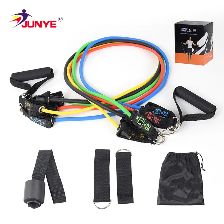 Custom Printed TPR/TPE Resistance Tube Adjustable Long Resistance Bands for working out Elastic Bands Set