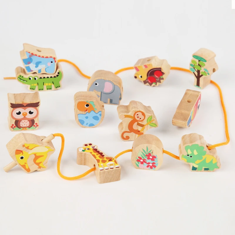 Top Wooden Animals Stacking Toy Animals Stacking Blocks Balance Game Animals Blocks Threading Toys