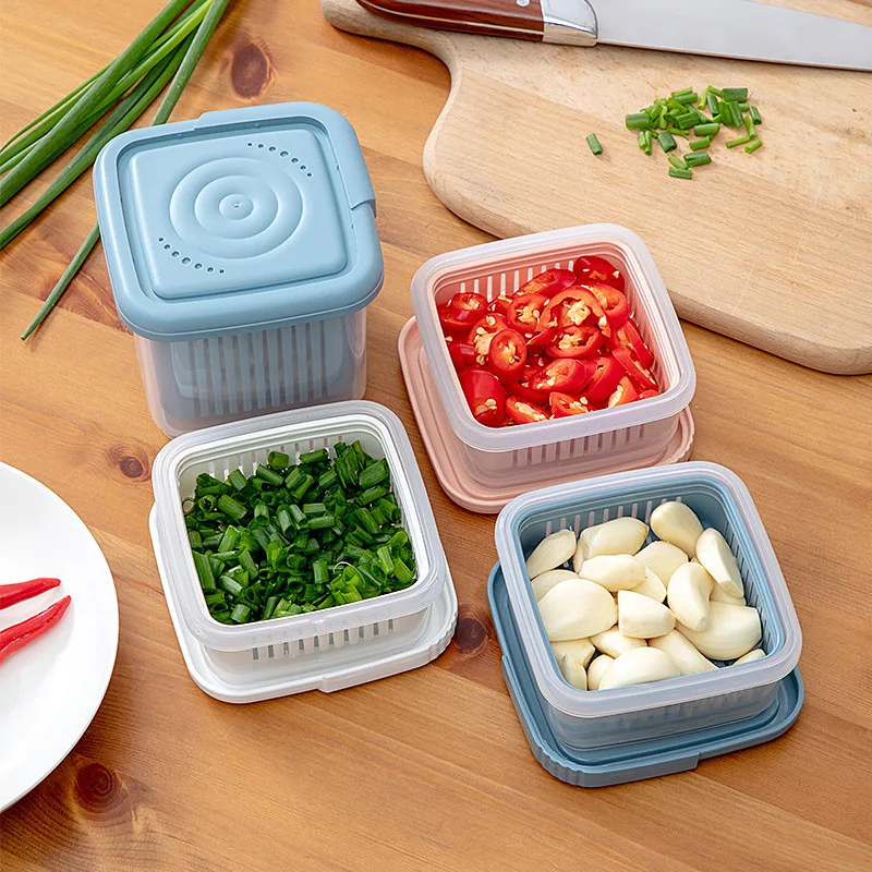 Scallion Ginger storage Box Kitchen Refrigerator Plastic Drain Box  Sealed Fresh-keeping Storage Box