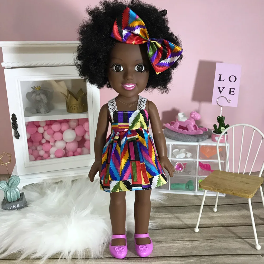 35CM Black brown American African Girl Baby Doll best gift playmates doll for Kids