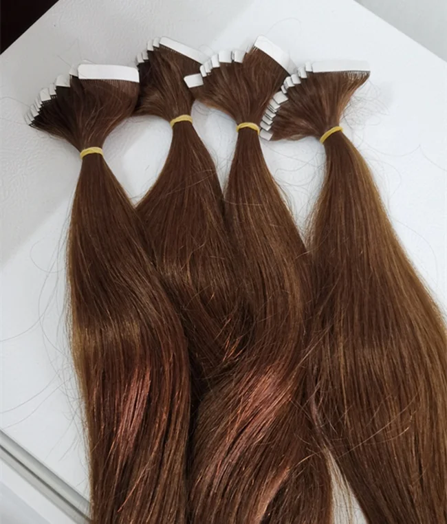 
wholesale Russian hair dark brown tape in double drawn hair dyed any color last long time hair extensions 