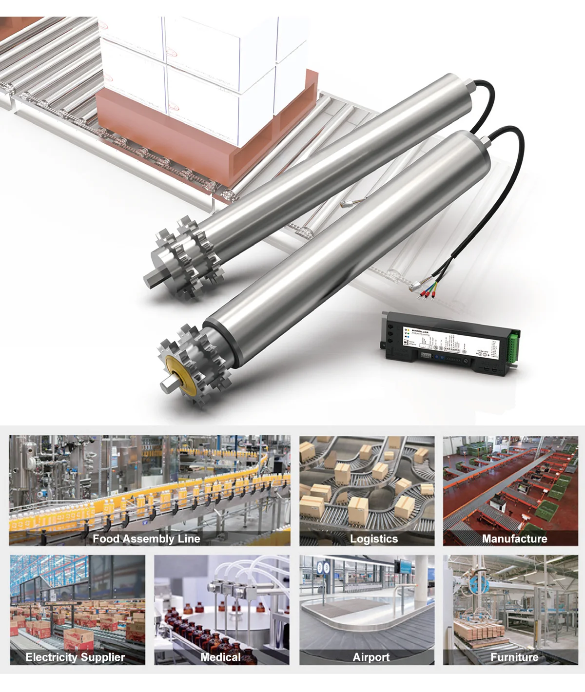 OEM 113mm 220V 380V AC Drum Motor Drive Motor Drum Motor for Food Grade Manufacture Conveyor