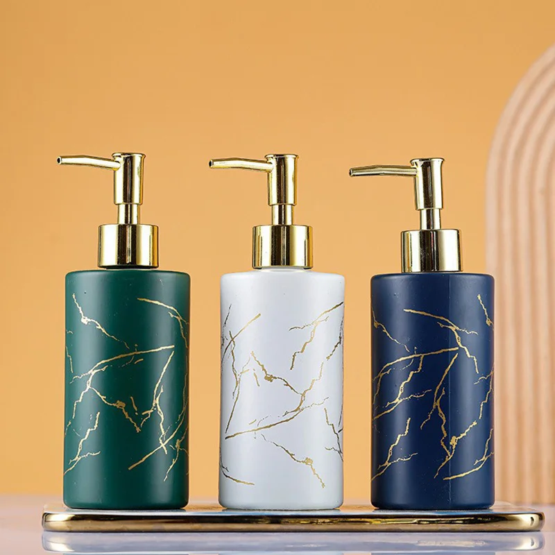 Nordic Style Marble Gold Matte White Black Texture Glass Soap Dispenser Lotion Bottle for Chic Home Household Bathroom Decor