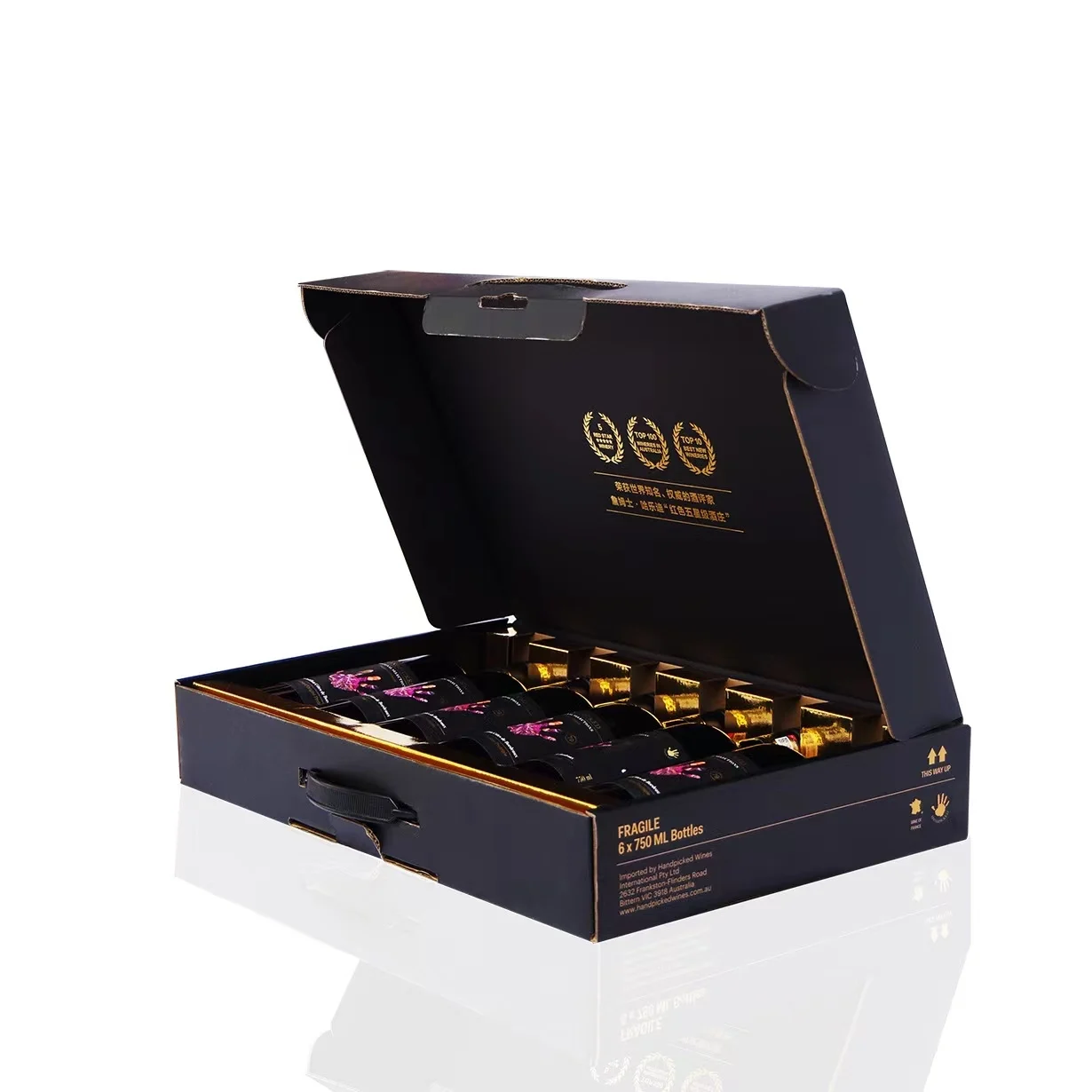 handle corrugated 3/4/5/6 Bottle box red wine champagne spirit whisky gin tonic vodka brandy mailer shipping box