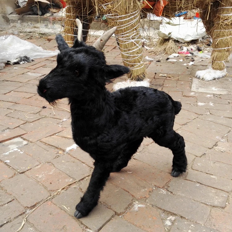 Simulation Black Goat Model Big Goat Ornaments Simulation Animal Props Leather Goat Hair Large Black Sheep