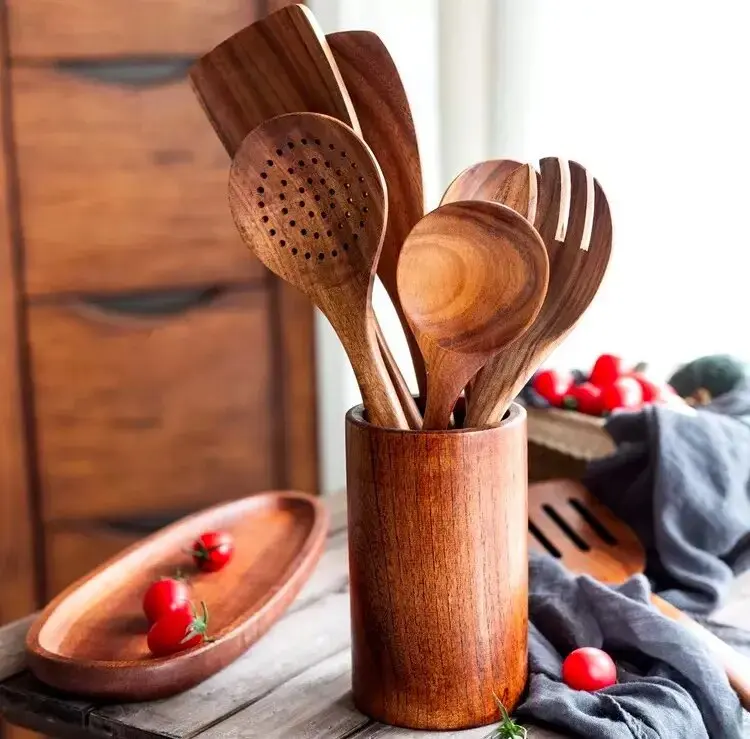 High quality natural acacia wood kitchen accessories Cookware wooden kitchen utensils cookware wooden tableware