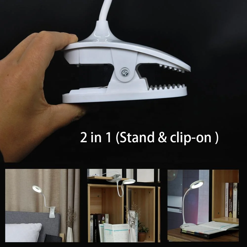 Amazon 2020 USB Мощный 5 Вт Светодиодный настольный светильник складная кровать с зажимом для чтения книг ночник Светодиодная настольная