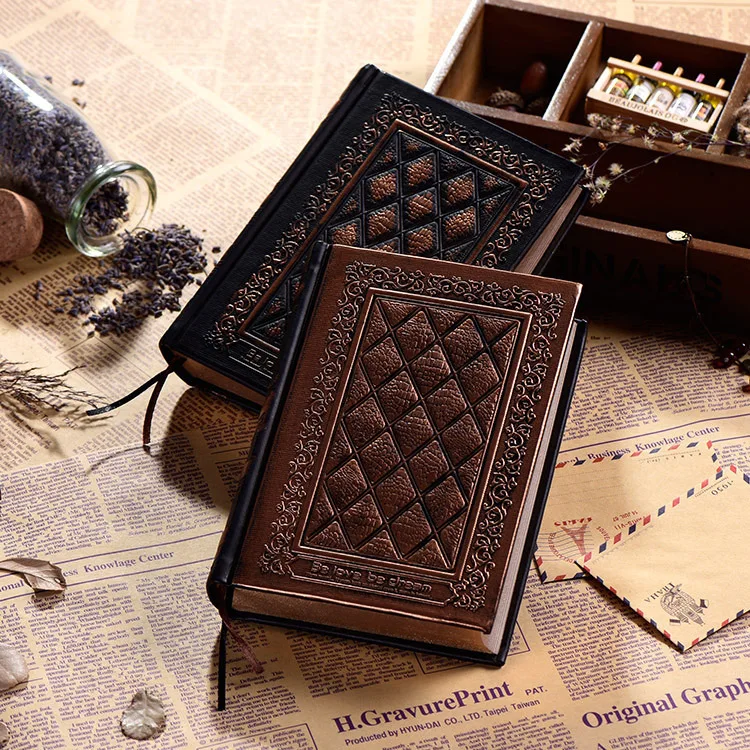 LABON Vintage Embossed Leather Gold Hard Cover Bible Notebook Personal Diary Bronze Hardcover Blank Journal