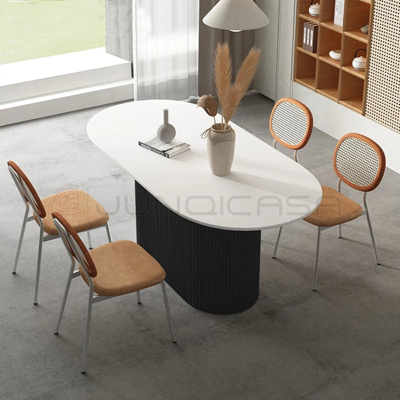 Whole sale Cheap Unique Oval 4-8 Seats Dining Table restaurant White Oak Veneers Wood Table set breakfast nook kitchen Table