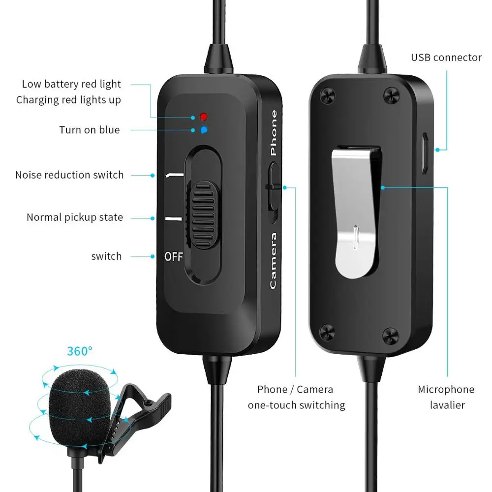 Профессиональный 6 м с двойной головкой отворотом микрофонов всенаправленный Lavalier микрофон для DSLR камеры смартфона