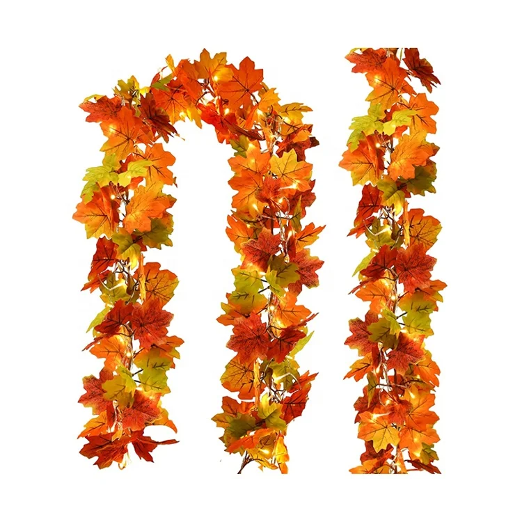 Artificial Leaf Garland Christmas Decorations Thanksgiving Lights Autumn Fall Maple Leaves LED String Lights