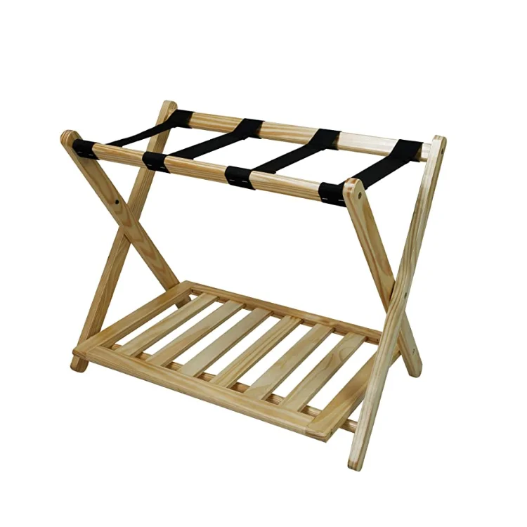 QUAWE Wholesale Custom Practical Eco-Friendly Folding Function Bamboo Luggage Stand With Shoe Rack