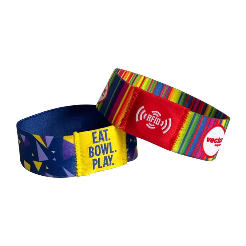 Professional  NFC Stretch Polyester Spandex  Offset Printing Bracelet Service RFID Elastic Wristbands For Resorts Hotels