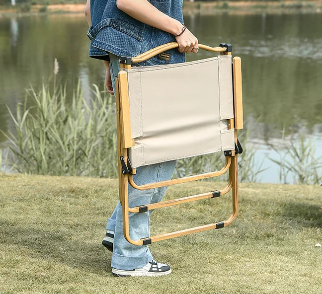 Custom Outdoor Furniture Portable Wood Grain Camping Chair Aluminum Folding Chair
