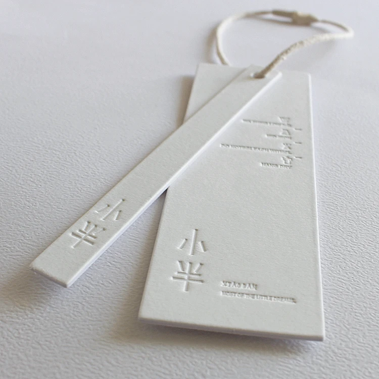 Custom Embossed Design Printing Name Logo Pure White Beige Paper Garment Hangtag Labels Custom Clothing Tags With Cotton String