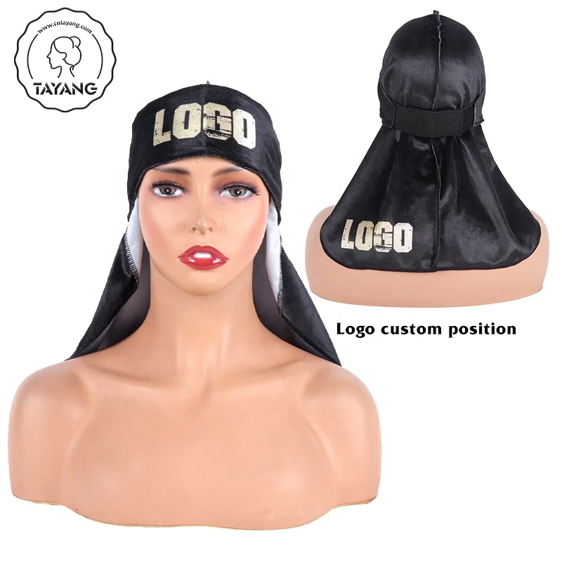 Luxury Designs Graphic With Clouds Printed Velvet Custom Logo Short Tail Durag Hat Durags For Men