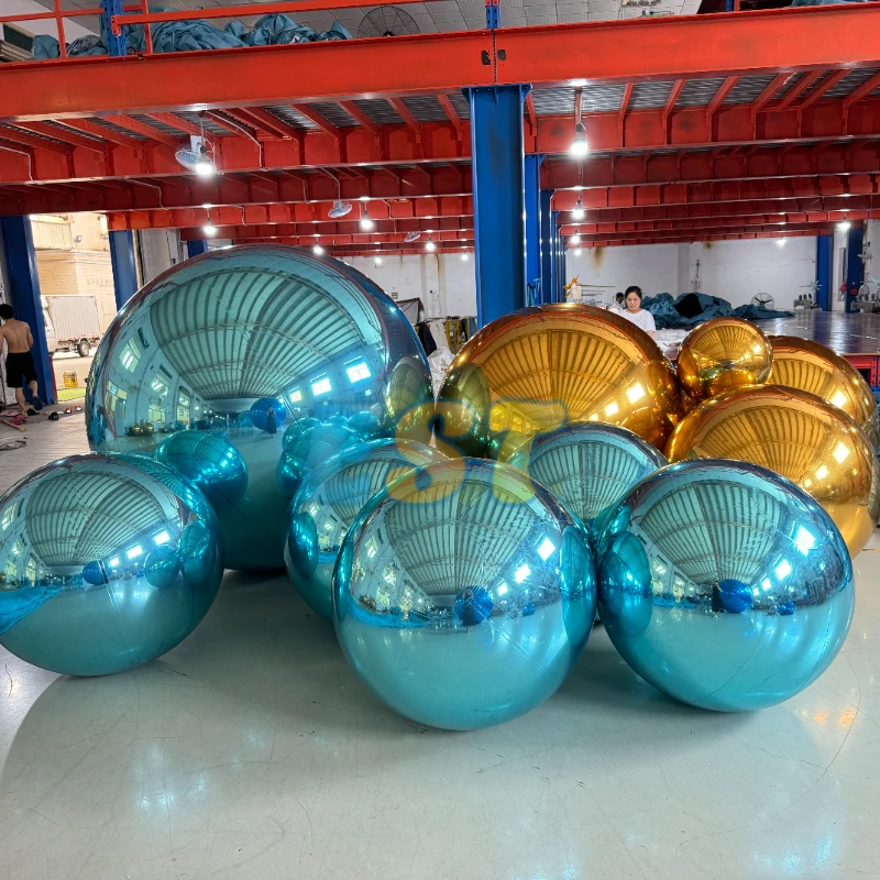 Inflatable Mirror Sphere Airtight Party Wedding Balloons Blue Giant Mirror Ball Disco Balls For Ceiling Ground Decoration