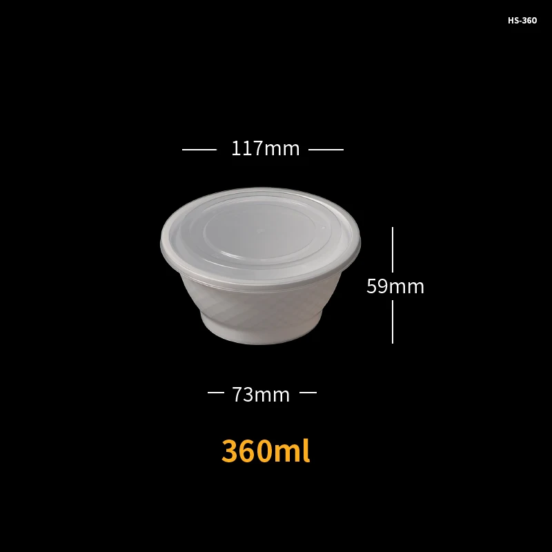 360ml White Leakproof PP Disposable Plastic Bowl With Lid Square Grid
