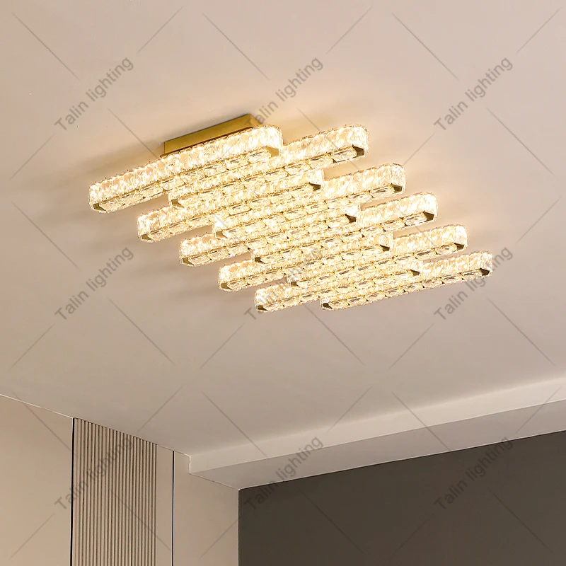 Luxury Square Rectangular House Hanging Crystal Led Lamp Ceiling Lighting Room decorative Modern chandeliers ceiling for Living