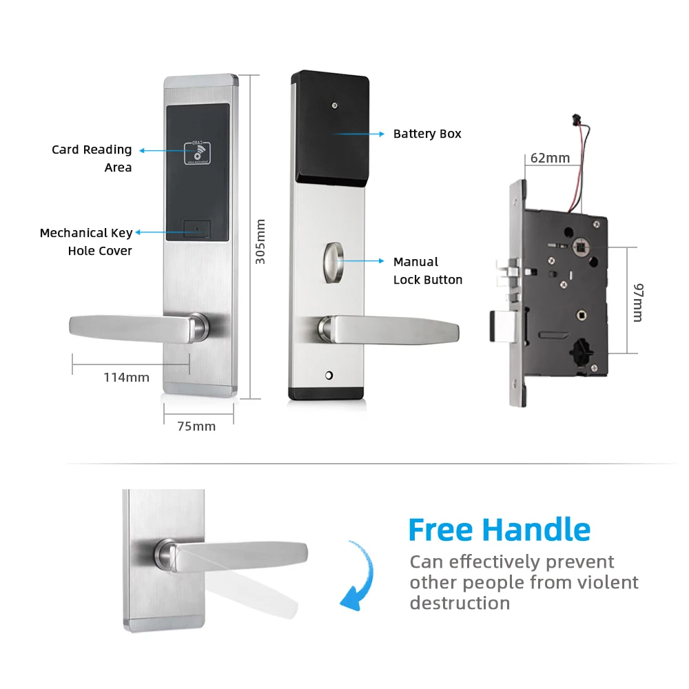 304 SS ANSI Pro Hotel Room Door Lock Electronic Lock rfid door lock hotel With CE FCC Certificate