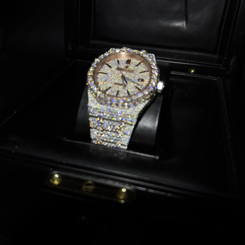 VVS Moissanite watch men mechanical custom logo ice out  Hip Hop Bust down 41MM Iced Out Honeycomb Setting watch quartz watches