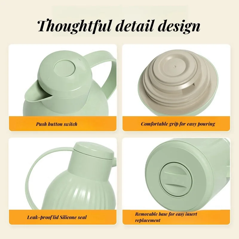 Cheap Plastic Shell 1.5L Insulated Coffee Jug Modern Design Arabic Dallah Insulated Kettle Glass Inner Pot Thermos Office Use