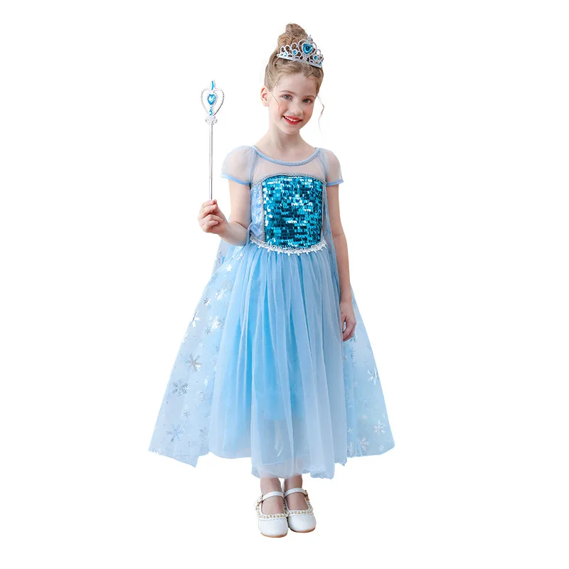 Spring Summer Elsa Princess Dress For Girls Children Pretty Princess Cosplay Costume Dress up Party Kids Halloween Prom Dresses