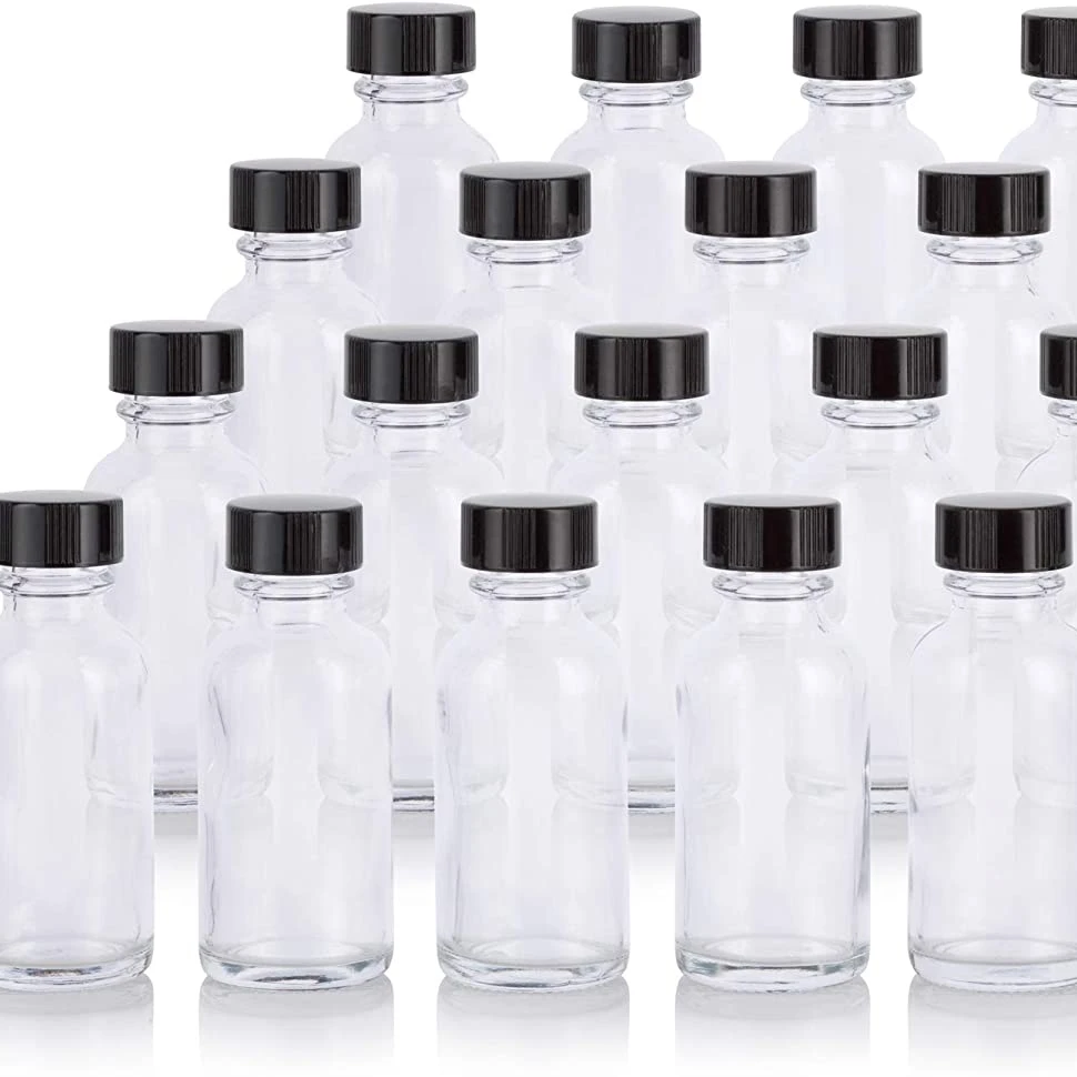30ml Clear Glass Boston Round Bottle with Airtight Phenolic Cap  + Funnel for Essential Oils, Aromatherapy, Food Grade