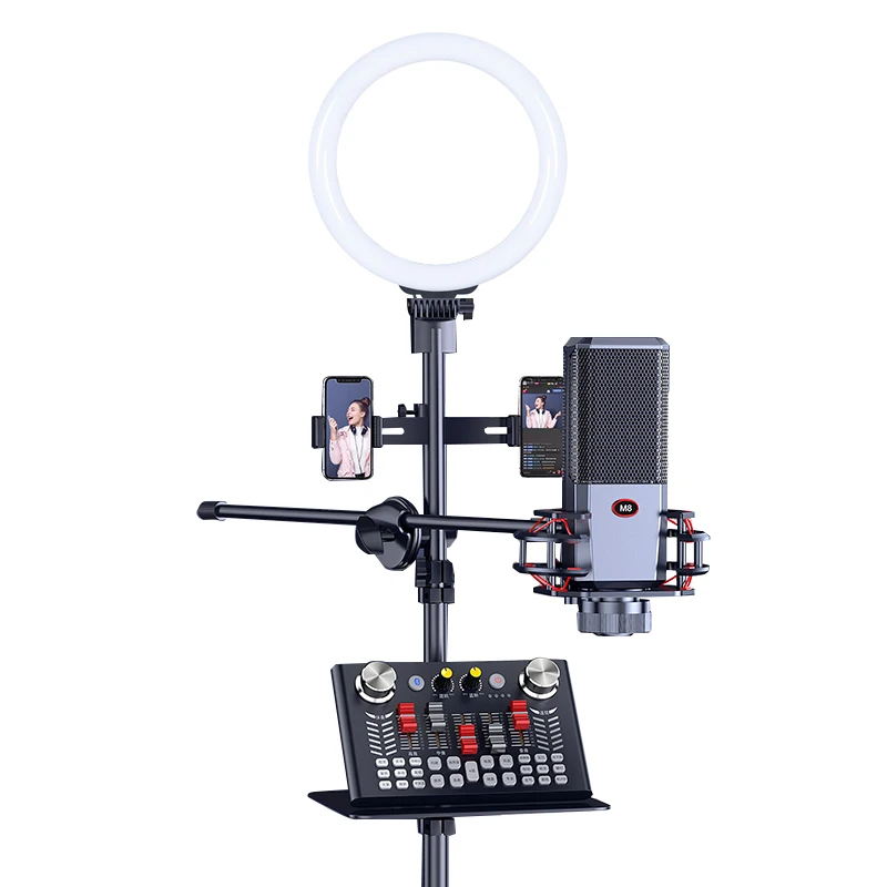 KING LUCKY V18 All In One Kit Professional Podcasting Sound Card Studio Recording Condenser Microphone With Sound Card