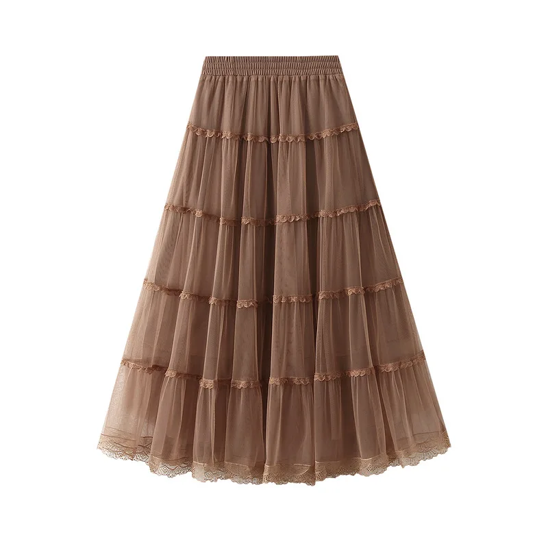 High Waist Sweet Patchwork Lace Tulle Skirt For Women