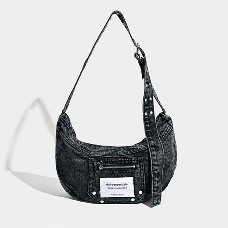 2024 Vintage Casual Hobo Cowboy Bag Custom Logo Crescent Crossbody girl Portable Denim Fabric Handbag for Spring Summer Winter