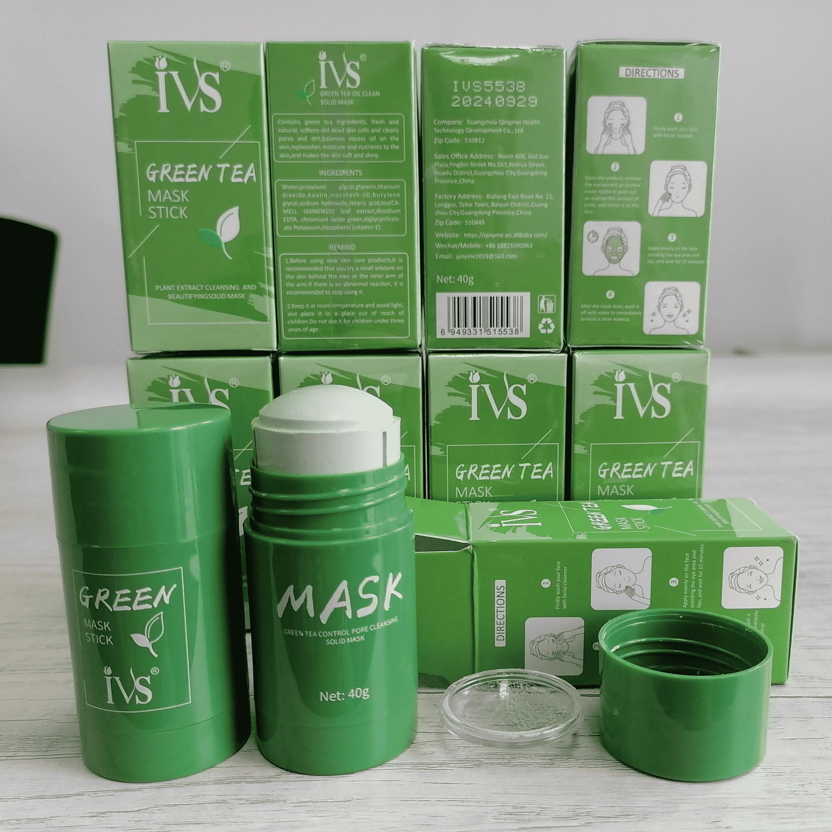 IVS Wholesales Natural Herbal Mud Musk Face Pore Detox Clay Facial Deep Cleansing Purifying Green Tea Mask Stick