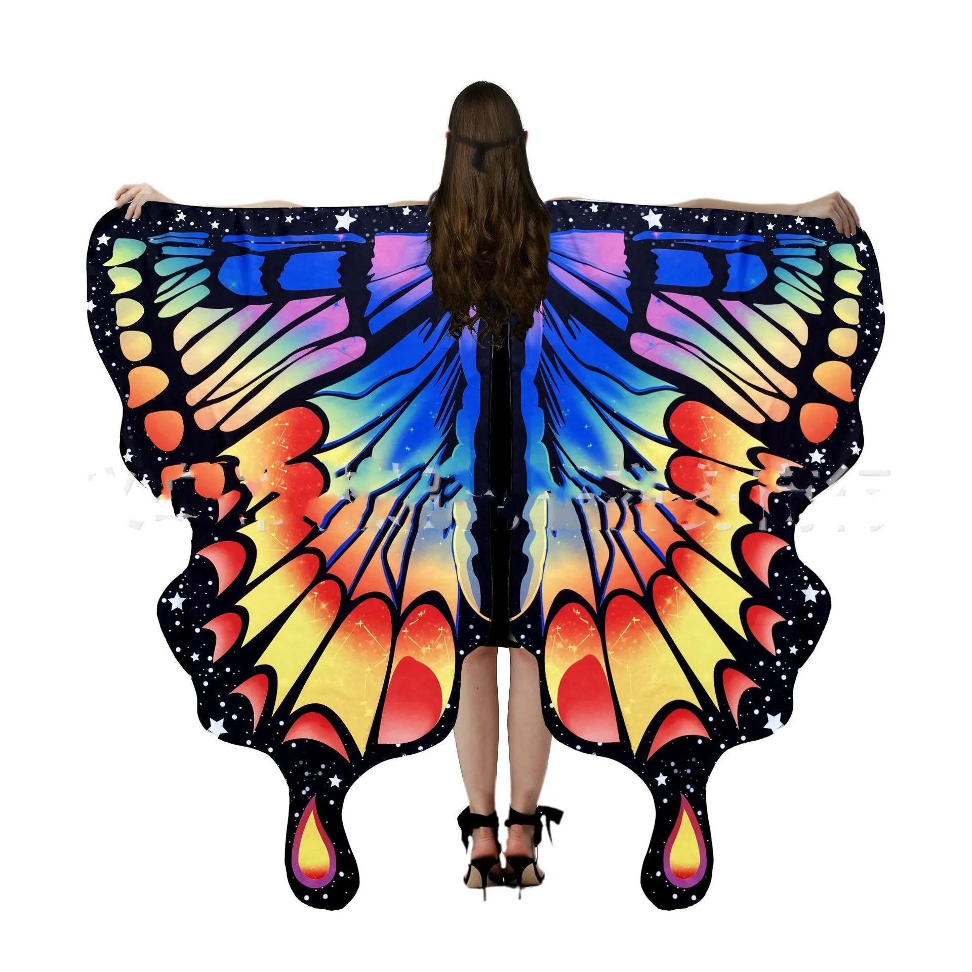 Adults Monarch Butterfly Wings Costume Accessory Halloween Rave Belly Dance Outfit Fairy Ladies Cape Nymph Pixie Cloak Rainbow