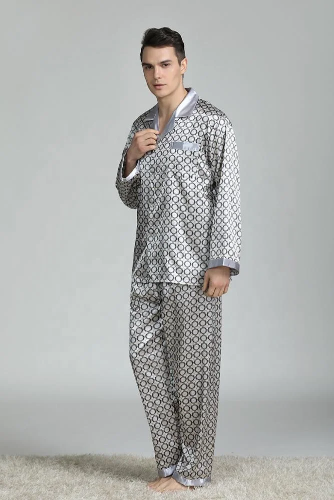 Wholesale long sleeve silk pyjamas Luxurious satin men pajamas sets plus size nightgown for men