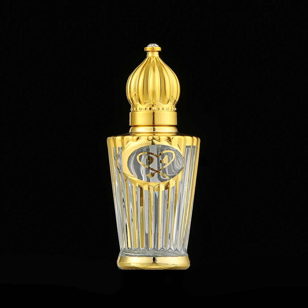 CJ- Handcrafted Glass Crafts Customized 12ML Crown Plastic CAP Roll on Attar Glass Fragrance Oil Bottles