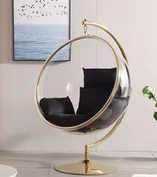 Store TOP 1 Hot Sell Transparent hanging chairs Swing Floor Stand Golden acrylic Bubble Chair With Stand living room garden