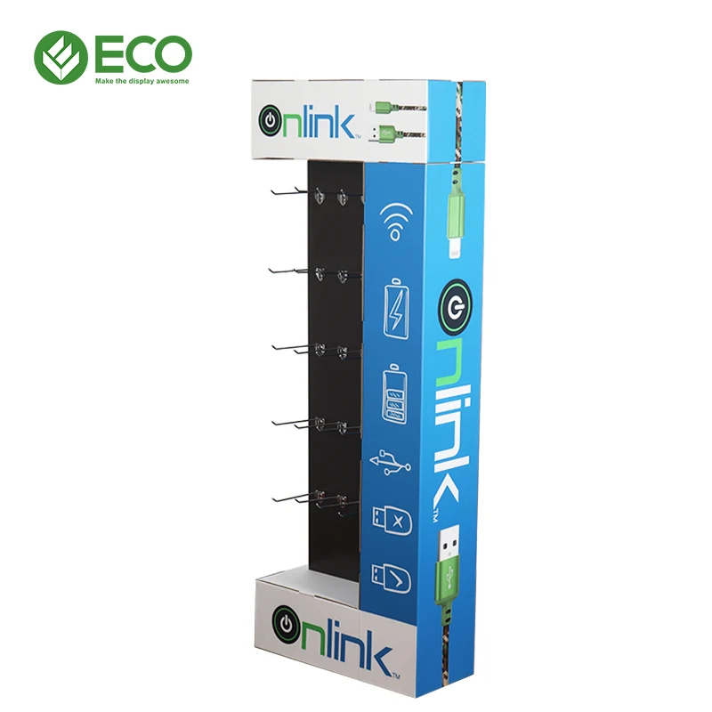 Custom Pegboard Retail Hanging Floor Hook Display Rack Cardboard Display Stand With Peg Hook