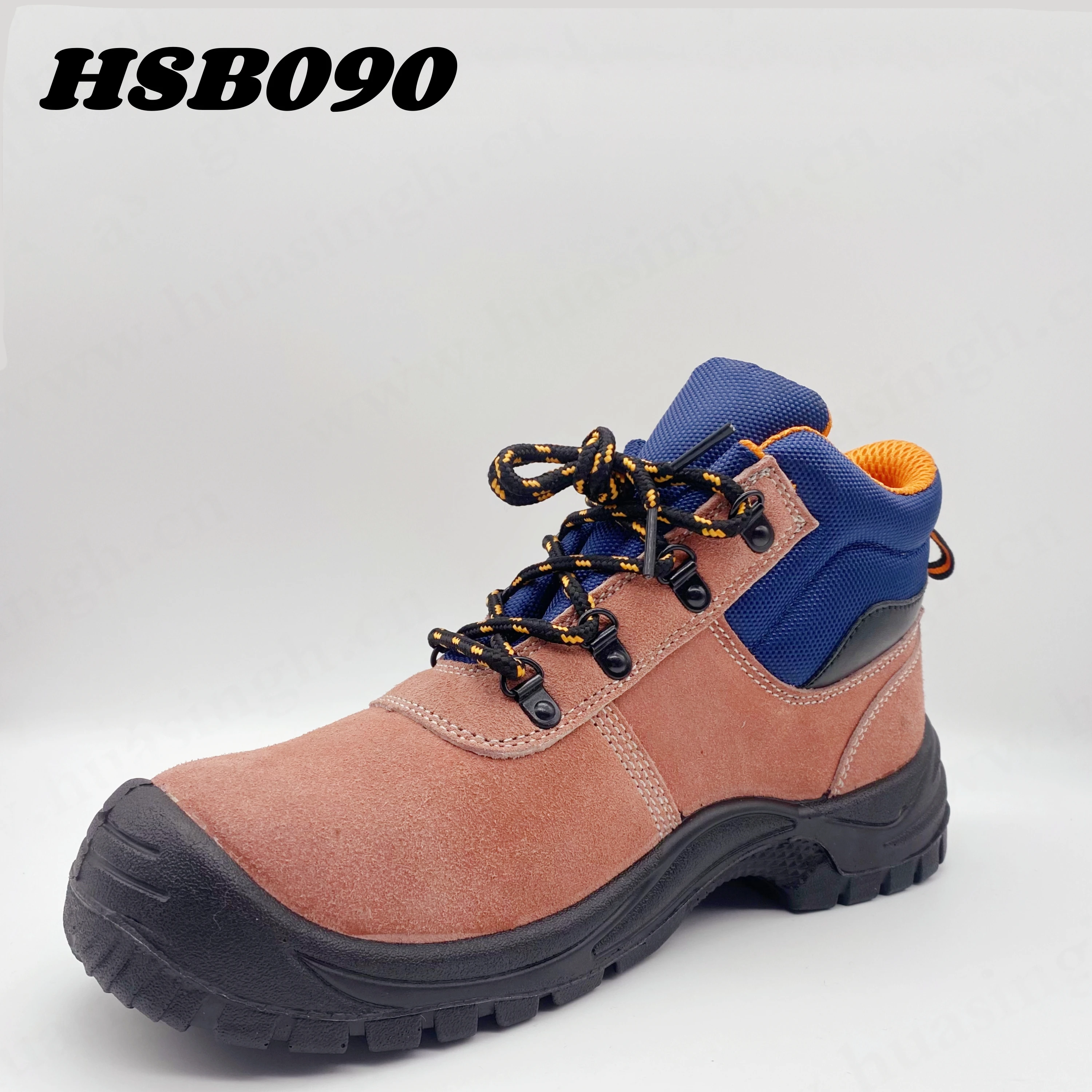 CMH,suede leather pink handle security shoes with metal clasp mid-cut PU/PU injection sole work safety boots HSB090