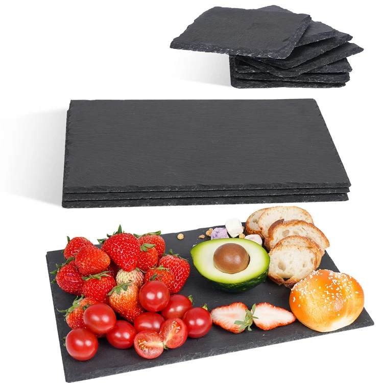 Hot Selling Cheap Custom Dinnerware Black Natural Stone Tray Cheese Board Slate Plate Slate Serving Platter