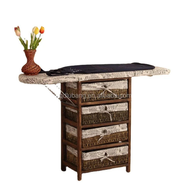 Folding wood ironing boards with storage cabinet