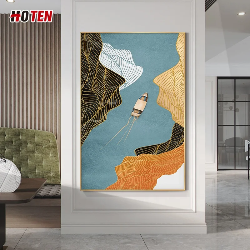 Abstract three-dimensional handmade painting large art Gold Line ship decorative painting