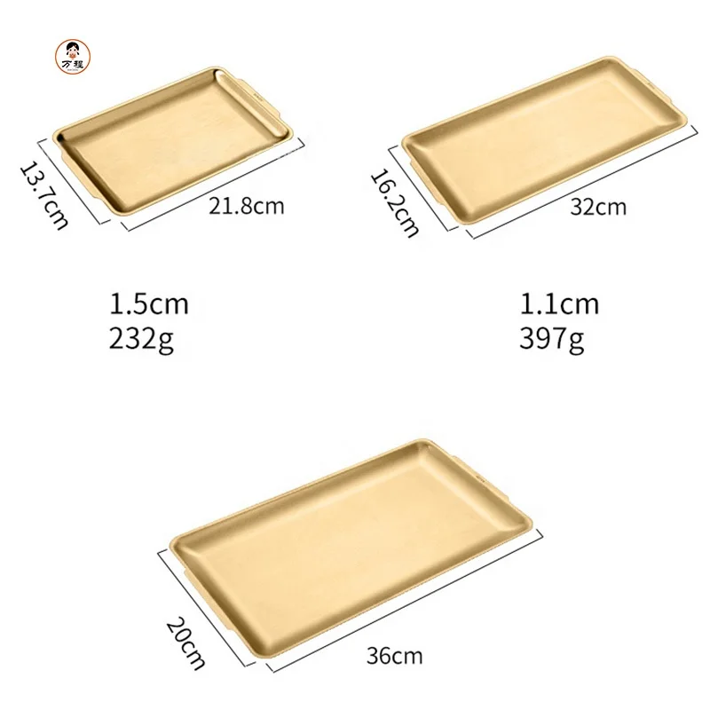 Корейская прямоугольная тарелка из нержавеющей стали 304, золотое блюдо, плоская тарелка для барбекю и еды