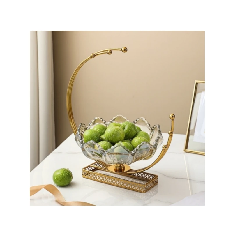 Golden Plated Decorative Table Display Moon Serving Tray Gold Glass and Metal Cake Desert Bowl Stand Fruit Plate