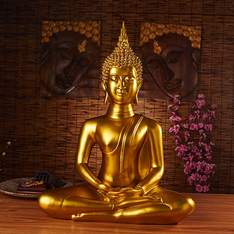 Hot Sale high quality Religion Ornament Products Painting gold color Fiberglass Sitting Buddha Statues sculpture